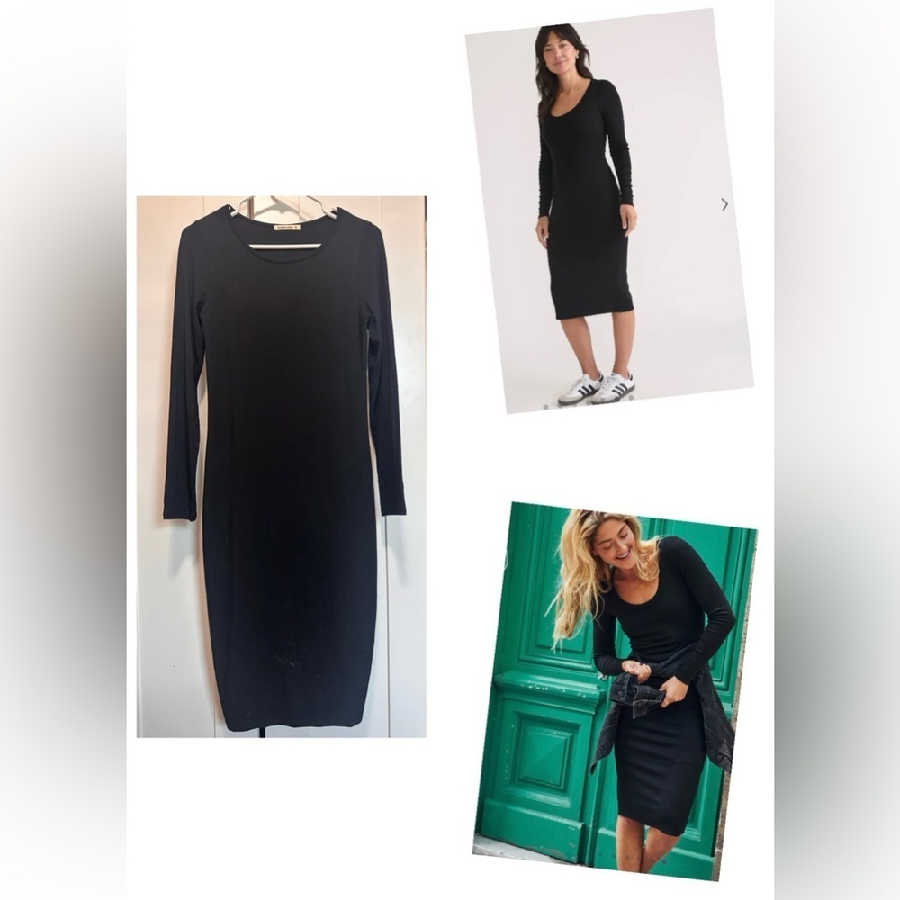 Marine Layer Black Lexi Rib Long Sleeve Midi‎ Dress size M
